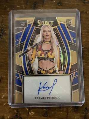 2024 Panini Select WWE Karmen Petrovic Rookie Blue Prizm Auto /49