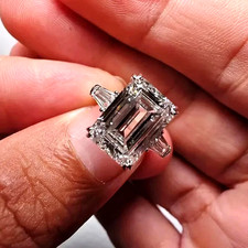 5.00Ct Emerald Cut Lab Created Diamond Engagement Ring 14k White Gold Plated
