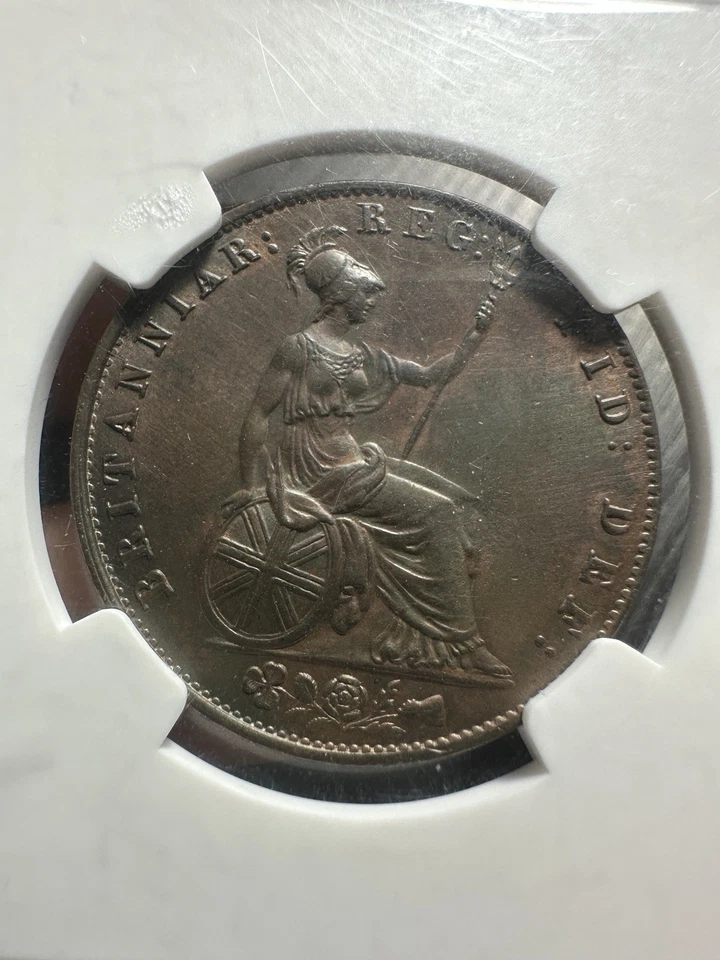 1841 Britain Half Penny 1/2 P NGC MS 61 BROWN Error DFI for DEI Rare - Image 3 of 4