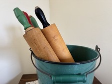 4 Antique Vintage Wooden Rolling Pins With Red Green Black Painted Handles