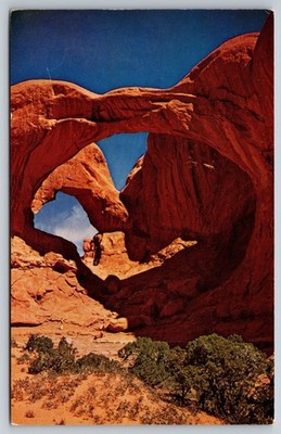 Double Arch Moab UT Vintage Postcard Utah sandstone natural arch desert 1960