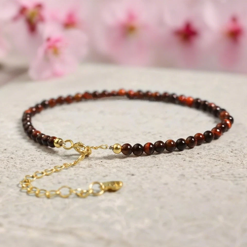 Brazalete Reiki Natural Ojo de Tigre Rojo 3mm Cuentas Protección Cristal Curación Regalo Foto 2 de 3