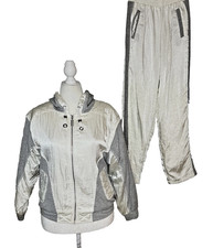 California Style Vtg Track Suit M Lined Jacket Hoodie Ankle Zip Pant Pockets 80s