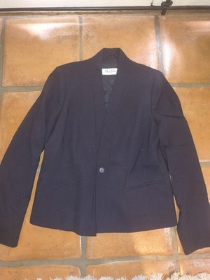 Max Mara Made in Italy Black Wool Blazer Jacket with Pockets Women's Size 14