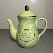 DAY SPRING Tea Pot Scripture Ecclesiastes 3:11 Green Gold 2007 DaySpring 16972