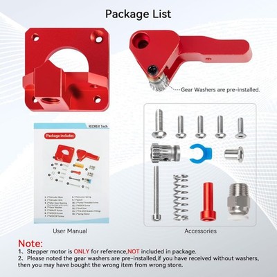 Dual Gear Ender 3 Extruder with Two Washers Metal Drive Feeder Upgrade Kit Co...