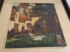 VINTAGE ALFRED VAN NESTE FRENCH ETCHING 166/350 FRAMED 15” X 18”
