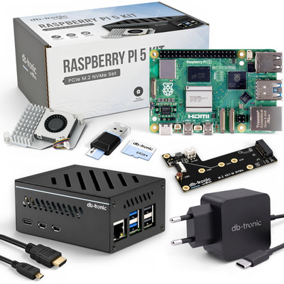 Raspberry Pi 5 NVMe Set | PCIe M.2 | 64GB Edition| Metallgehäuse | Active Cooler