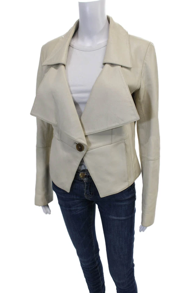 Chaqueta Andrew Marc Mujer Cuero Un Botón Cuello Chucky Beige Talla M Foto 3 de 4
