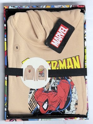 Marvel Spiderman Comic Page Graphic Print Tan Hoodie Size Small