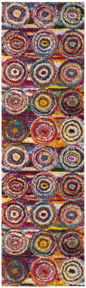 Fiesta Shag Collection Runner Rug - 2'3" x 8', Multi, Modern Circles Abstract... - Image 2 of 4