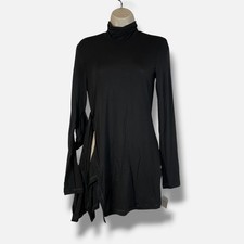 Helmut Lang Women's Black Solid Draped Turtleneck Protection T-Shirt Top Size S
