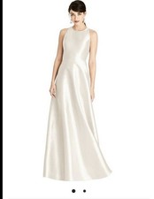 NWT ALFRED SUNG champagne Maxi Dress Jewel Neck bow accent Open-Back SZ10