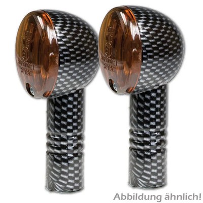 Micro-Flash-Blinker, Carbonl., kurz,dunkles Glas 12V/21W Halogen, E-geprüft, M10