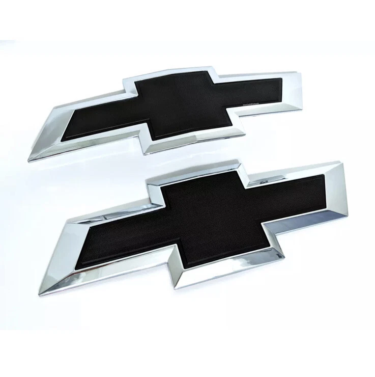 Juego emblema pajarita puerta trasera delantera negra Chevy Silverado 1500 2500HD 3500HD Foto 2 de 3