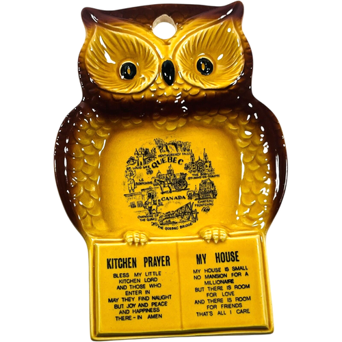 Owl Kitchen Prayer My House Quebec Canada / Vintage 60s Souvenir Stoneware - Picture 2 of 4