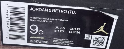Toddler's Jordan 5 Retro White/Pinksicle-Safety Orange (725172 168) Size 9C - Picture 3 of 8