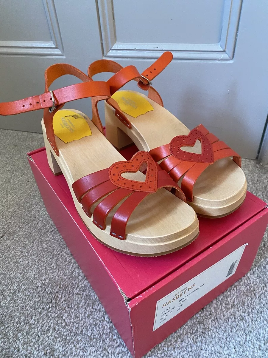 Red Leather Swedish Hasbeens Heart Clogs Sandals EU 40 UK 7 Brand New Boxed BNIB