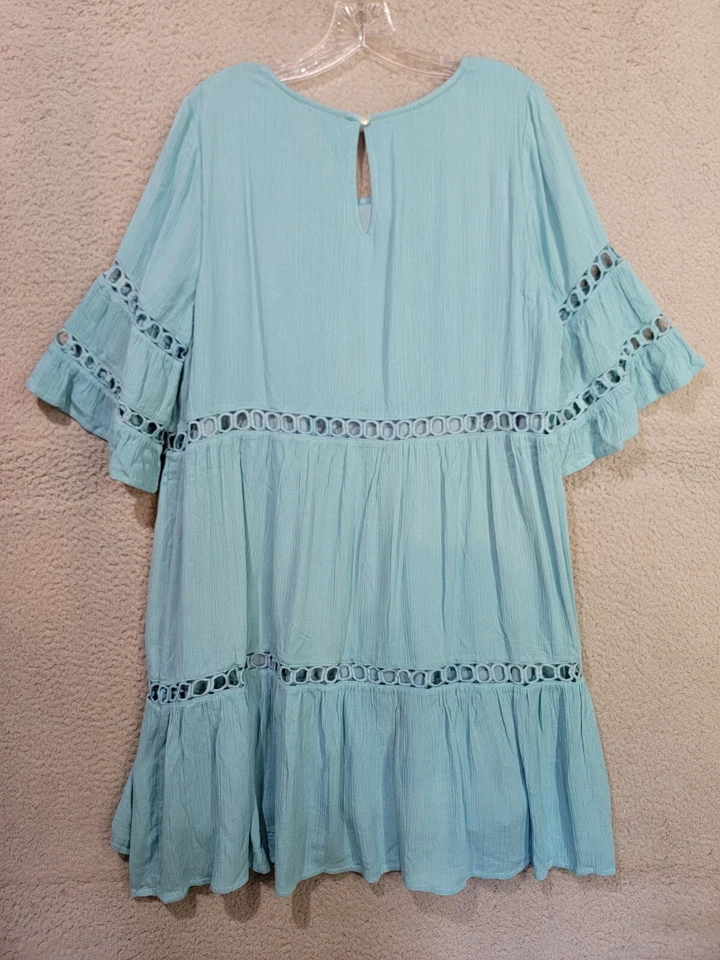 Vestido recto azul en capas grande Jodifl verano crochet ribete volantes hasta la rodilla  Foto 2 de 4