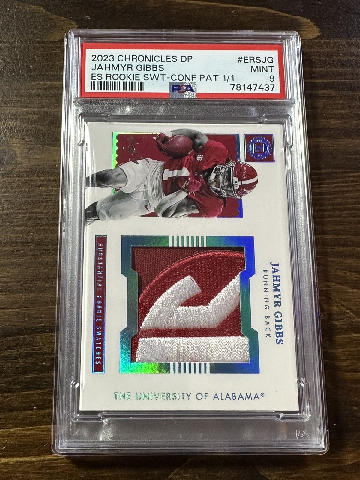 Jahmyr Gibbs Panini Chronicles Draft Picks Encased Substantial Rookie Swatches #ERSJG Conference Patch 1/1
