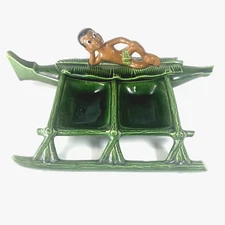 CA Gilner Pottery Happy Cannibal Native Pixie Dish Banana Leaf RARE MCM VTG