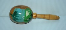 Vintage Handmade Maraca Gourd Shaker Wooden Handle Paint Tropical Flamingo Tree