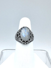 Sterling Silver Rainbow Moonstone Ring 10 x 14 mm Size 6.5