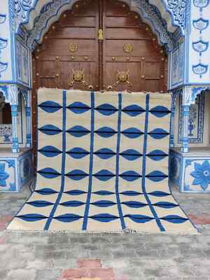 Blau Marokkanischer Teppich Handgeknüpft Teppich Wohndeko Rug Marokkanischer ...