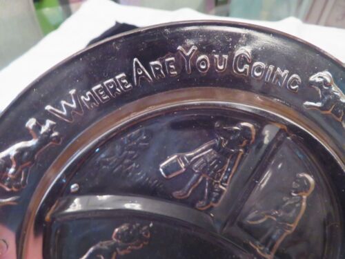 VINTAGE 3 PC. NURSERY RHYME BOWL, 3 SECTIONED PLATE, MUG PINK GLASS MOTHER GOOSE - Picture 4 of 14