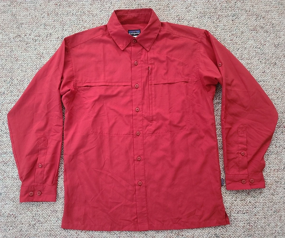 Patagonia Men's Fly Fishing Shirt Long Sleeve Size Small S Color Red Fly  Fish