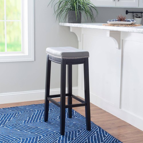 Linon Home Decor Barstool 32.25"H Padded Grey Faux Leather Seat, Wood Black - Picture 8 of 8