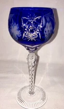 Ajka Cobalt Blue Marsala Grapes Hand Cut to Clear Crystal Hock Wines Sold Each