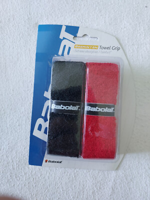 Babolat Badminton Basisgriffband Towel Grip x2, schwarz und rot