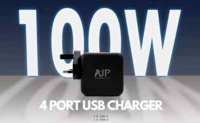 Ladegerät 100 W 3C1A GaN schnell schnell 4 Ports Wand Netzteil 40749 in schwarz