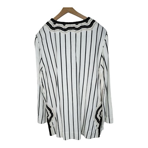 Tory Burch Tory Tunic In Ivory Black Filipa Rayon Slub Stripe New Size 10 - Picture 6 of 14