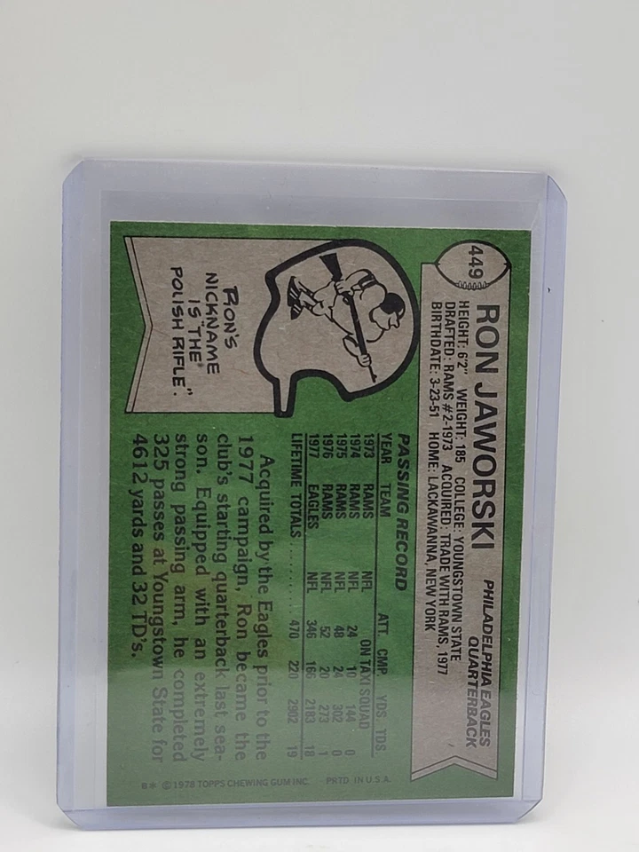 1978 Topps - #449 Ron Jaworski - Image 2 of 2