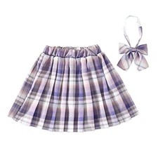 Girls Check Pleated Skirt A-Line Mini School Tennis Uniform with Bow Tie Party