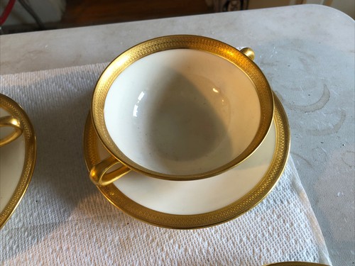 4 Vintage Sets Lenox Cream Soup Bowl & Saucer Gold Encrusted Lowell P67 Pattern - Picture 3 of 11