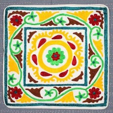 Suzani Cotton Cushion Cover Embroidered Applique Patchwork Pillow Case Nf