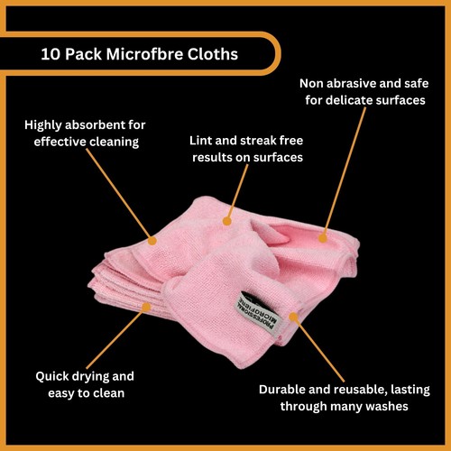 10 Pack Pink Microfibre Cloths 40x40cm Lint Free Cleaning for Car Home Kitchen - Picture 6 of 7