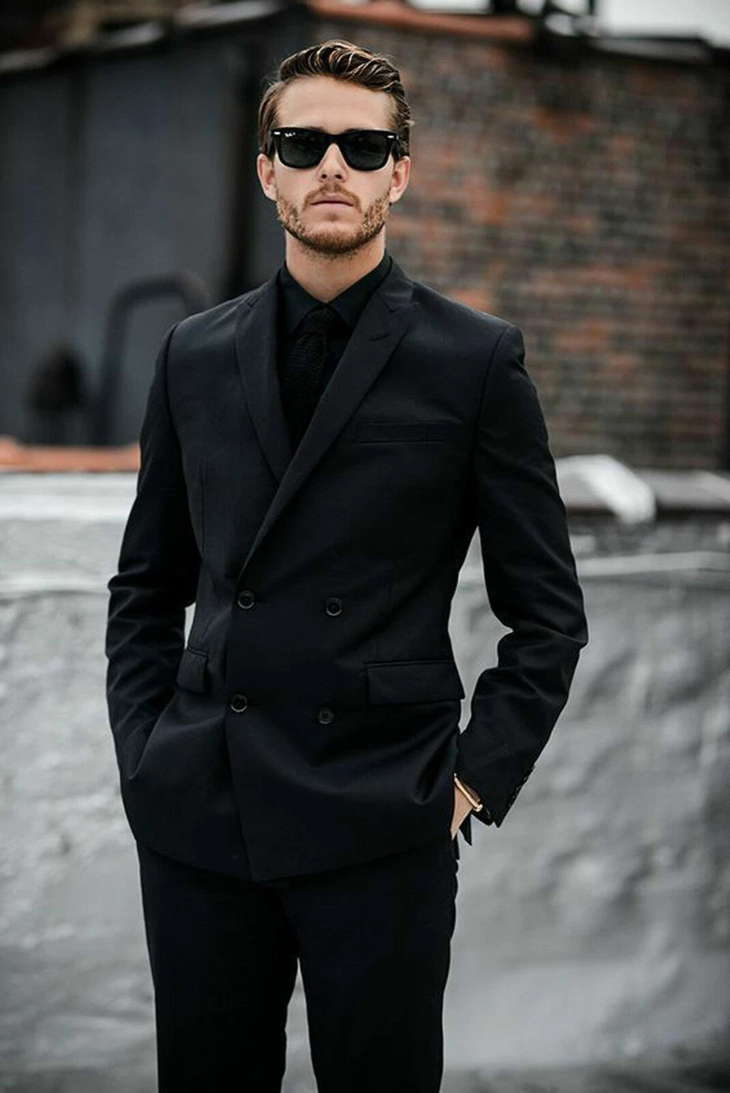 Men Black Suits Designer Grooms Wedding Elegant Dinner Suits (Coat+Pant)