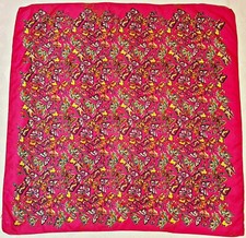 SCARF VINTAGE AUTHENTIC IN WEAR BUTTERFLY ART PINK PURPLE SILK 41" SQUARE