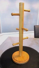 17" Vintage Wood 6 Arm Coffee Mug Tea Cup Tree Stand Holder Or Jewelry Display