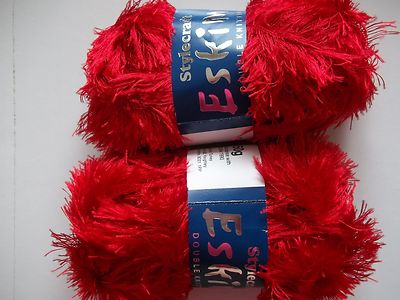 Stylecraft Eskimo eyelash yarn, Crimson (red), lot of 2 (98 yds each)