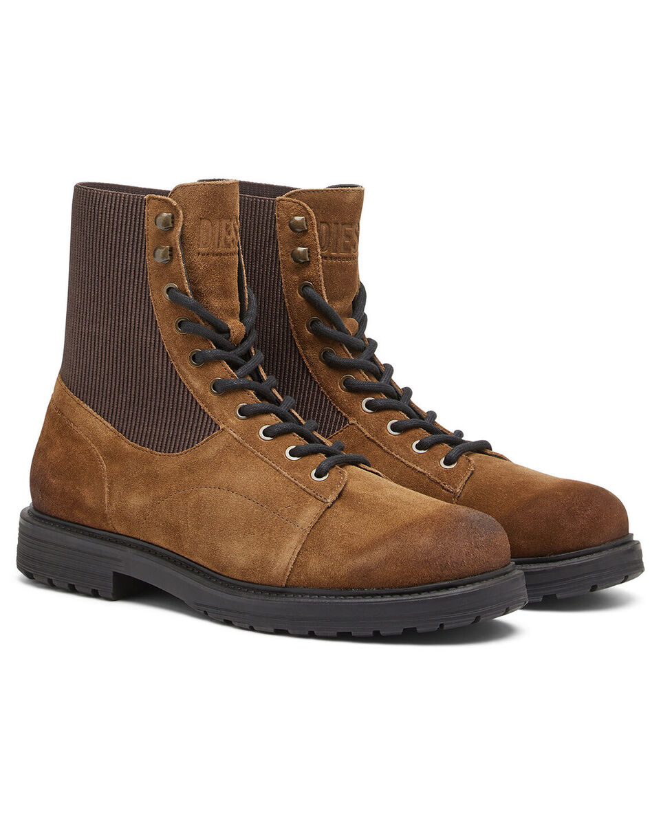 Diesel - Mens Brown Suede Leather Lace Up Combat Boots - D
