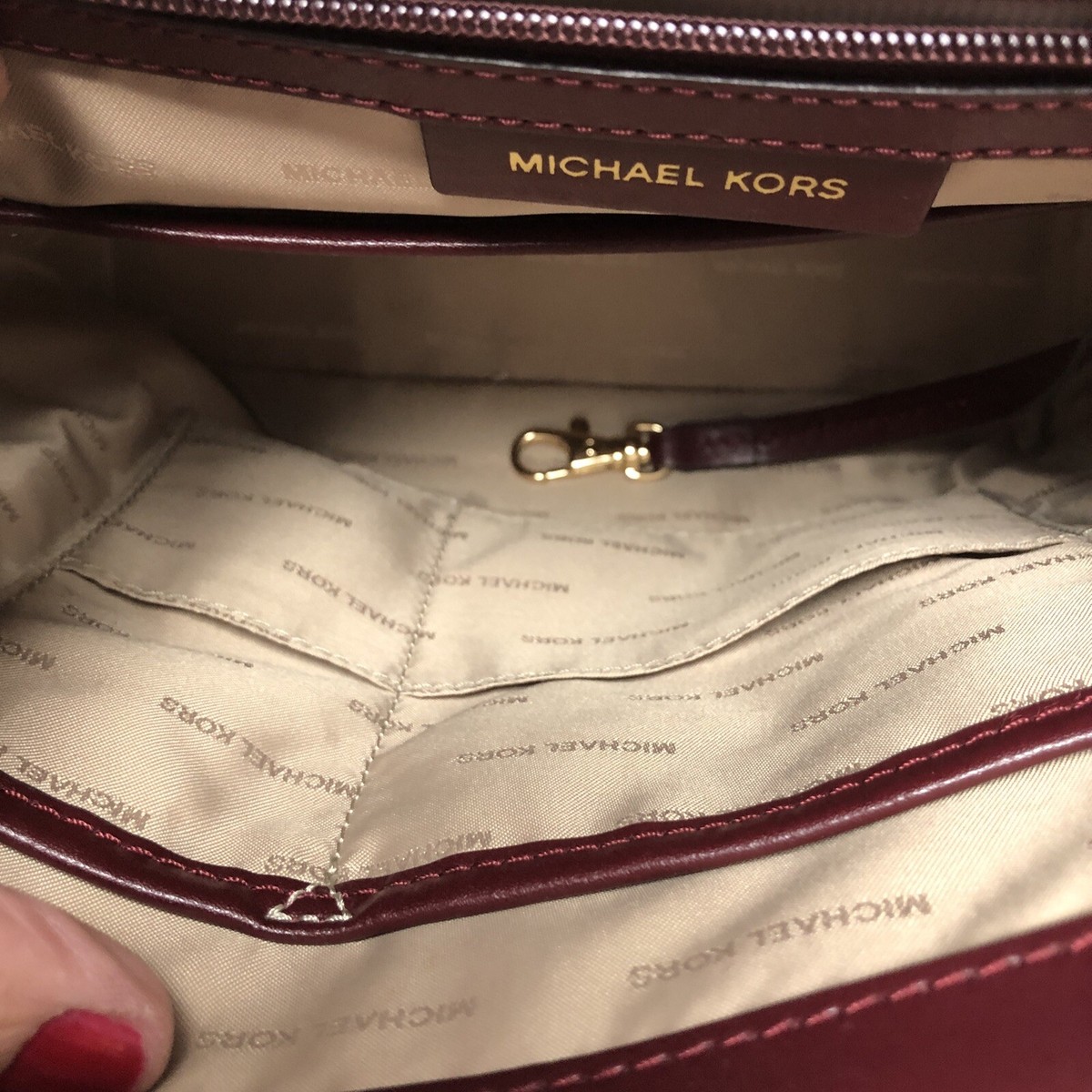 MICHAEL Kors MOTT Chain Leather Backpack Bag Burgundy Maroon  display picture 1