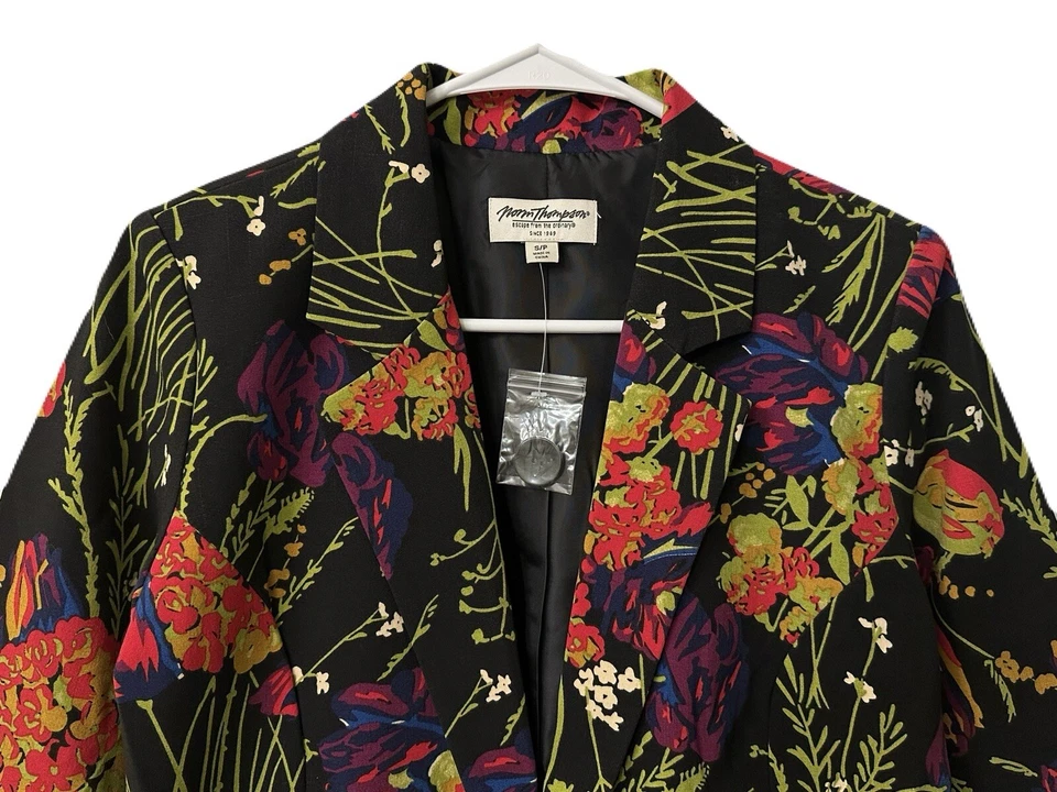 NEW Norm Thompson Womens Size Small Black & Multicolor Botanical Floral Blazer - Image 2 of 4