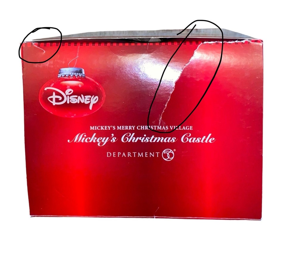 USED W/ BOX DEPT 56 Disney Mickeys Christmas Castle 10" W/ Flag & Light