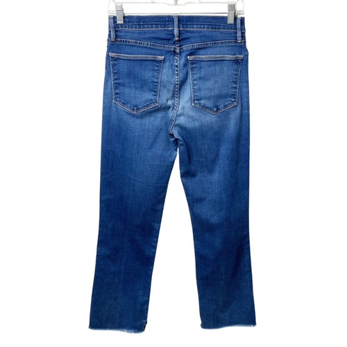 FRAME Le High Straight Leg Jeans Size 28 Womens Murrayfield Blue Raw Hem Stagger - Picture 3 of 9