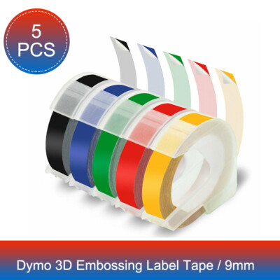 5PK Dymo 3D Embossing Label Tape 9mm for Dymo Organizer Xpress Label Maker 3/8''